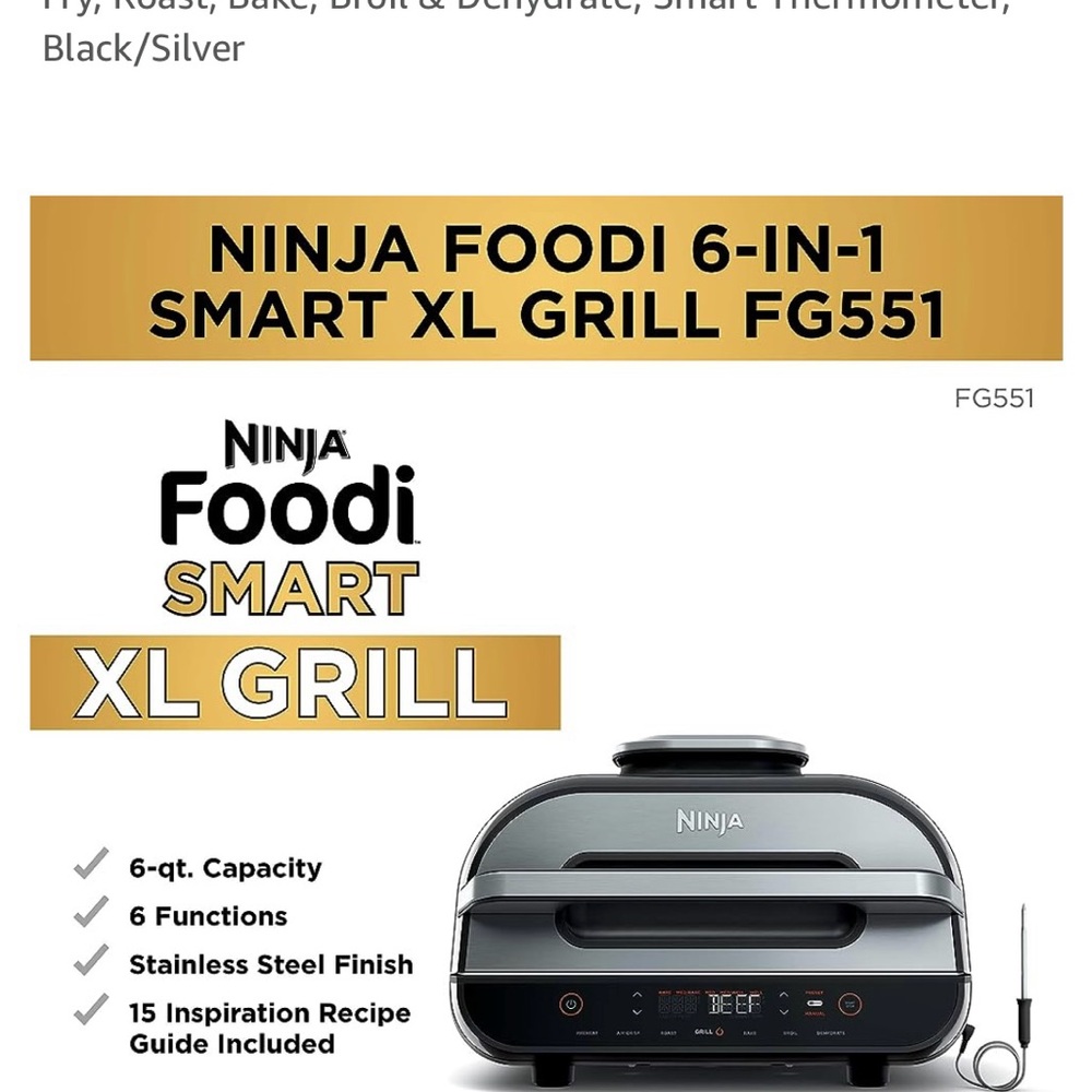 Ninja Foodi Smart XL Grill FG551 in Black and Silver